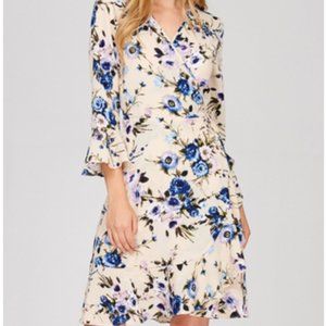 First Love Floral Ruffled Wrap Dress